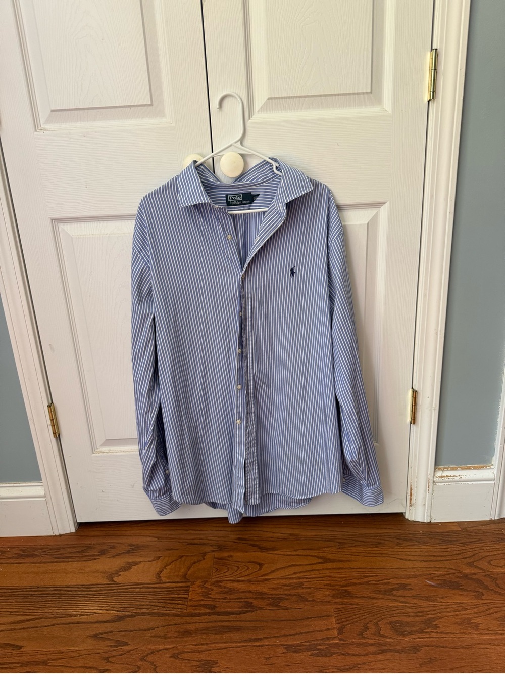 Ralph Lauren Light Blue and White Pinstripe Button-Down Dress Shirt - Men's